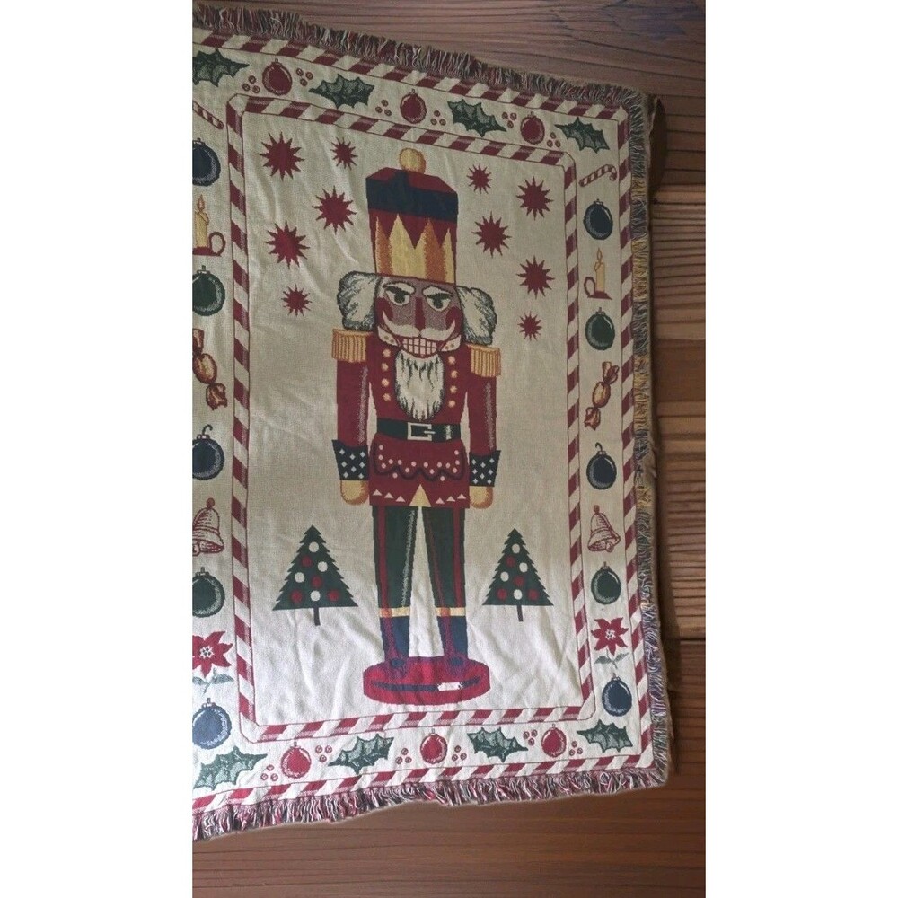 Nutcracker Blanket  Solider Christmas Throw Woven Fringed Tapestry Holidays